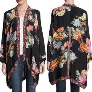 Johnny Was Jazzy Embroidered Floral Kimono Black Flowy Boho Festival XXL